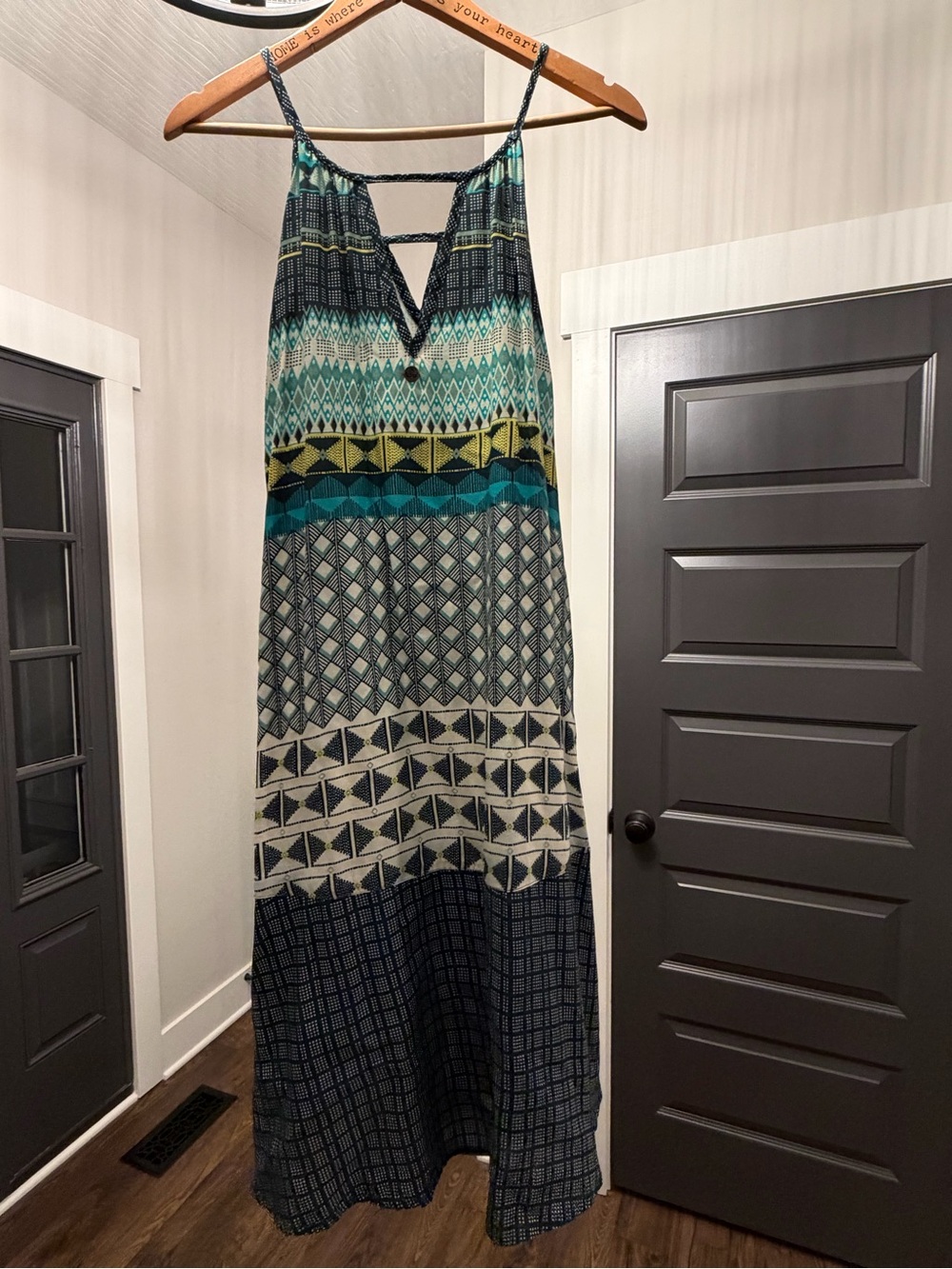 Prana Teal, Navy and Cream Strappy Maxi Dress